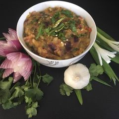 A picture of Potato and flat beans bharta.