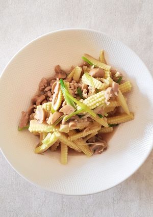 Foto resep Tumis Jagung Muda Ayam Jamur