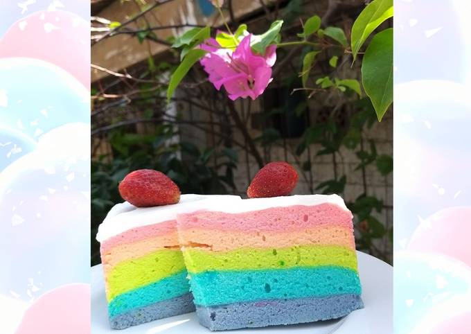 Bolu kukus putih telur (rainbow cake)