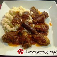 A picture of Chicken in tomato sauce from Zakynthos.