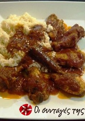 A picture of Chicken in tomato sauce from Zakynthos.