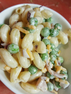 A picture of Bacon, Peas, and Pasta Salad.