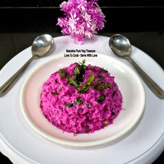 A picture of Beetroot Cold Curd Rice - Nutritious - Probiotic - Cooling Comfort Food.