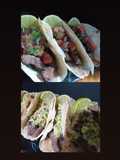 Tacos de carne con salsas variadas