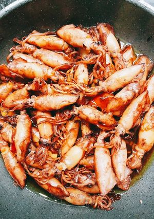 Hình của món Mực cơm rim mắm.