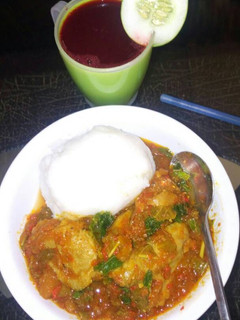A picture of Tuwon rice and miyar cabbage.