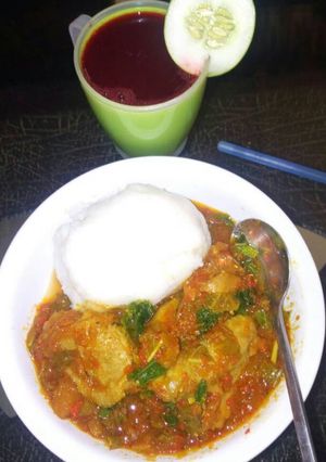 A picture of Tuwon rice and miyar cabbage.