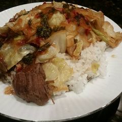 A picture of Brad's crock pot goat with Polynesian sauce.