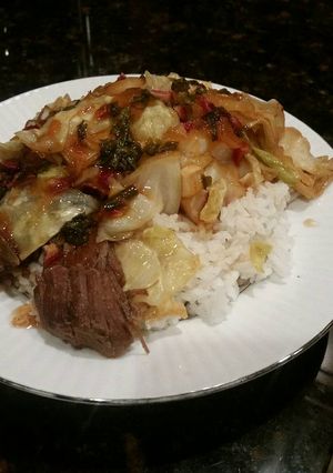 A picture of Brad's crock pot goat with Polynesian sauce.