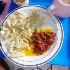 Fried yam and fish sauce A picture of Fried yam and fish sauce.