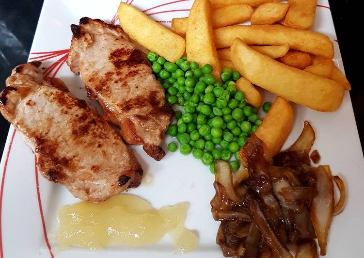 My pork loin chops with Carelamized onions & Apple sauce.�?