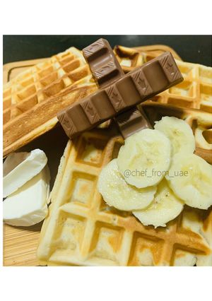 A picture of Banana Waffles with chocolate & Cream Cheese.