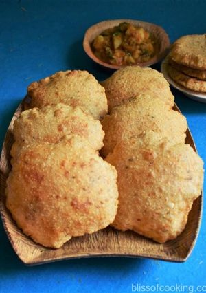 A picture of Bedmi puri (spiced whole wheat Indian puffed bread).