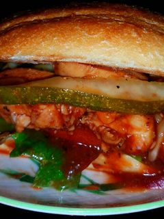 A picture of Mike's EZ Hot BBQ Chicken Hoagies & EZ Baked Beans.