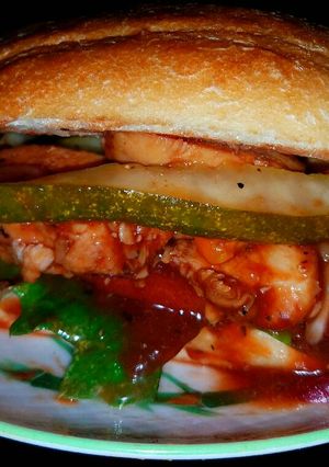 A picture of Mike's EZ Hot BBQ Chicken Hoagies & EZ Baked Beans.