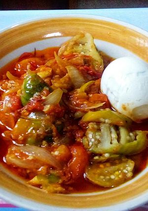 A picture of Spicy Garden Egg Sauce.
