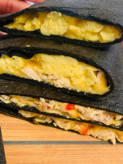 A picture of Chilli Chicken Cheese and Egg Wraps.
