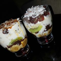 A picture of Chocolate cake fruit Parfait.