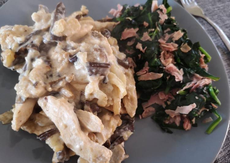 Pollo Cremoso ai funghi pioppini e cavolfiore