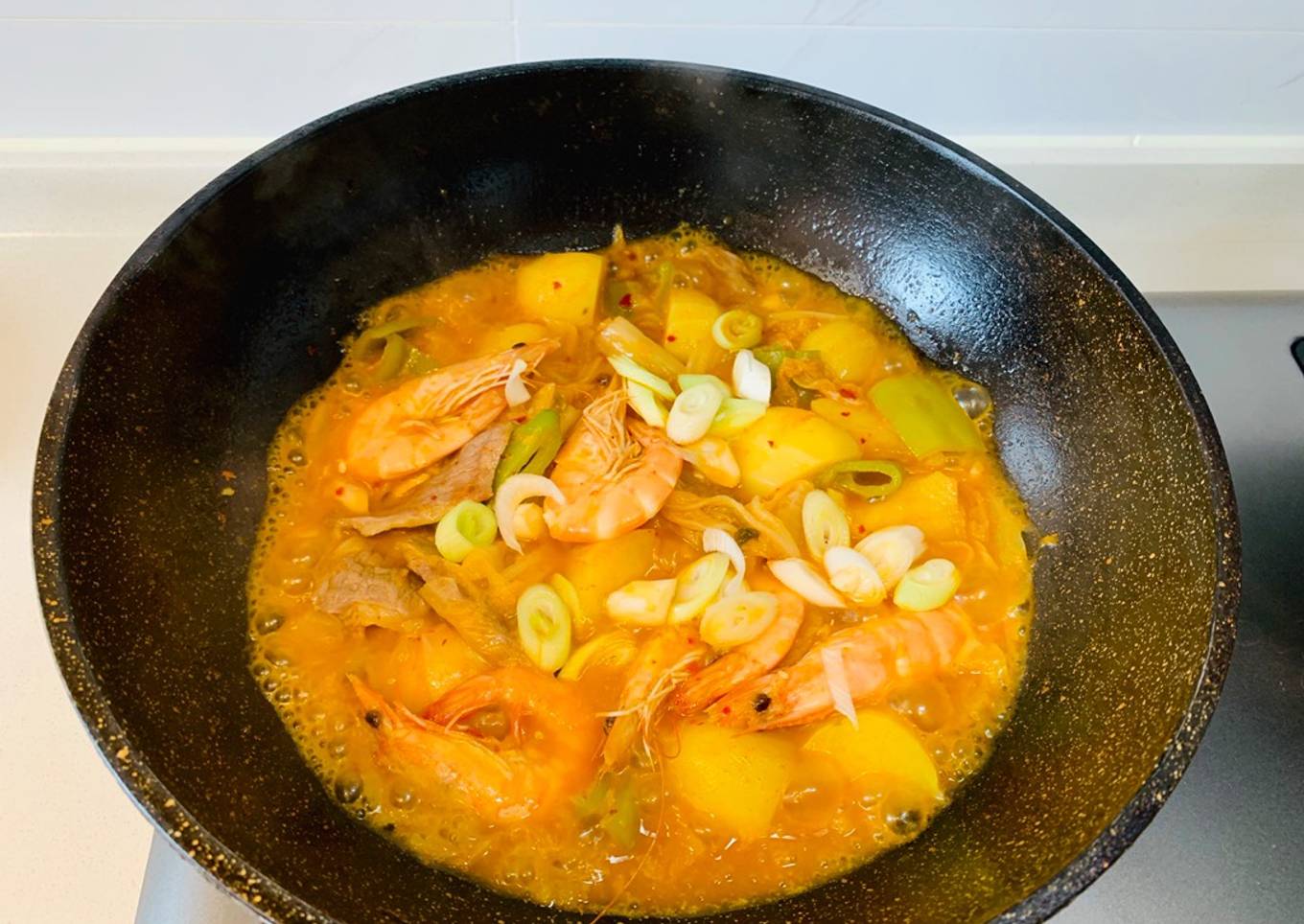 Kimchi, Pork, Prawn, Chili and Potato Stew
