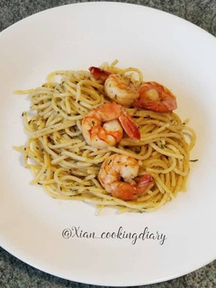 A picture of Shrimp Spaghetti Aglio Olio.