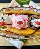 Caramalized banana split sundae