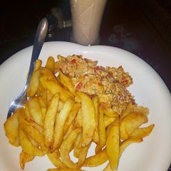 A picture of Irish potatoes with scrambled egg.