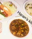 Buttered veggies rice with Italian meat ball and potato soup