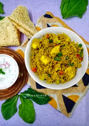 A picture of Palak Paneer Pulao.