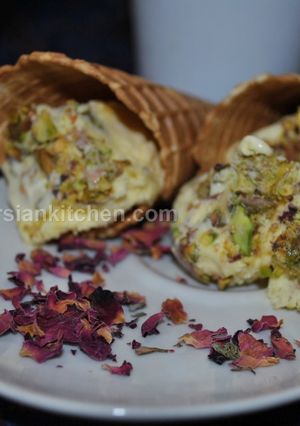 A picture of Traditional Iranian Saffron ice cream (Bastani Sonnati-e Irani).