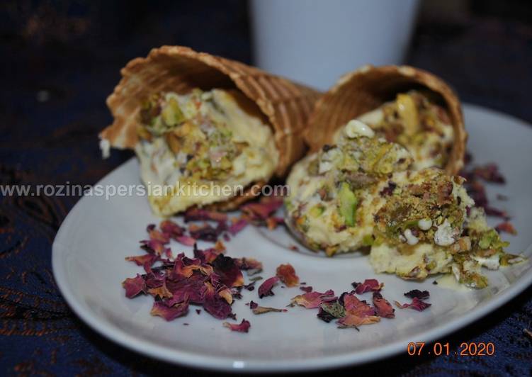 Traditional Iranian Saffron ice cream (Bastani Sonnati-e Irani)