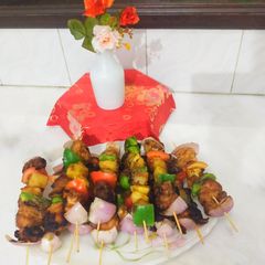 Potato and chicken grill sticks A picture of Potato and chicken grill sticks.