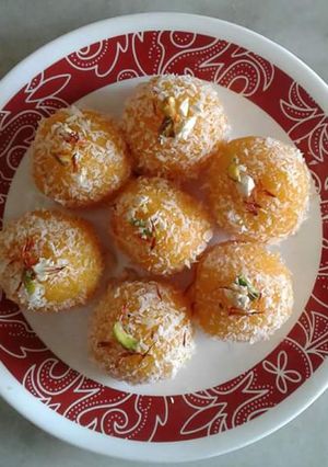 A picture of Coconut ladoo mango flavoured.