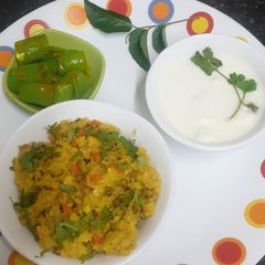 A picture of Little Millet Khichdi with Vegetables & Moong Sprouts ---- A Wholesome Platter.