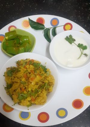 A picture of Little Millet Khichdi with Vegetables & Moong Sprouts ---- A Wholesome Platter.
