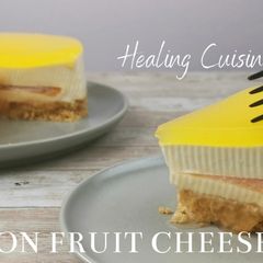 A picture of No-Bake Grapefruit Passion Fruit Cheesecake.