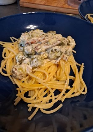 Une photo de Spaghetti choux de bruxelles
