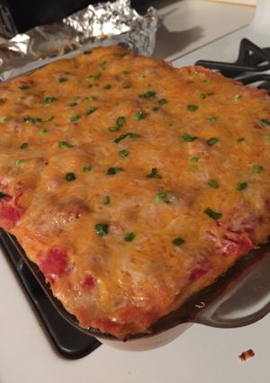 A picture of Taco Enchilada Lasagna.