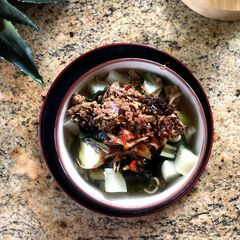 A picture of Pan Mee with Tofu Soy Topping #WYH.