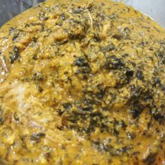 A picture of Egusi and dry bitterleaf soup.