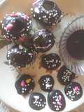 Dark chocolate puchkas with chilled chocolate milk shake and chocolate disc
