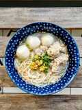 Tom Yum Noodle Soup with Ground Pork and Fish Balls