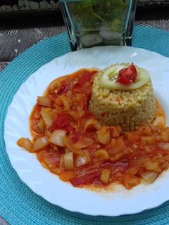 Lecsó tarhonyával recept fotója