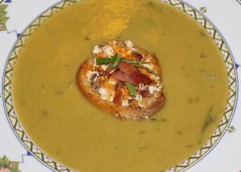 Easiest Way to Cook Perfect JONS GREEN SPLIT PEAS SOUP WITH FETA CHEESE AND BACON BRUSCHETA