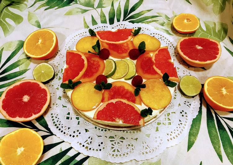 Tarta mousse de queso y cítricos sin gluten, sin lactosa, sin azúcar con base de avena 🍊