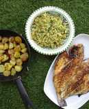 Dourada grelhada com migas de brócolos e batatas salteadas