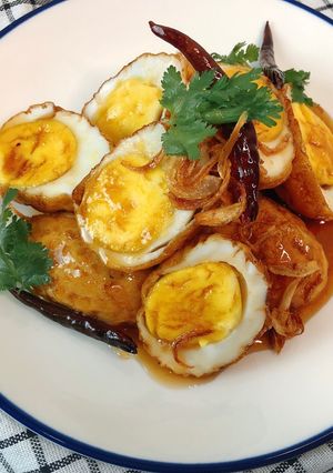 A picture of Thai Son-in-Law Eggs Recipe|Fried Boiled Egg with tamarind Sauce •Kai Loog keui.