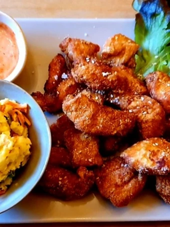 Cara Mudah Membikin Resep 28. Ayam Karaage saus mayonnaise pedas dan Japanese Potato Salad yang Menggugah Selera Anti Ribet, Bisa Manjain Lidah