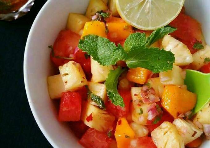 Watermelon Pineapple Salad With Honey Lime Mint Dressing