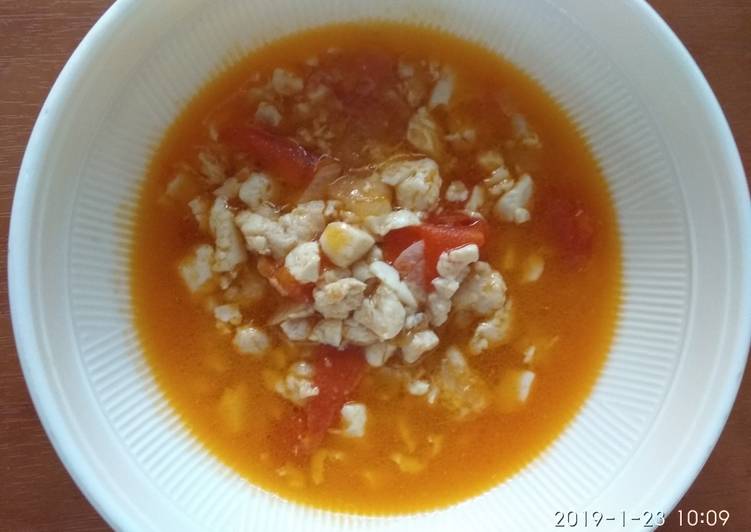 Langkah Mudah untuk Membuat Sup Tomat Ayam Tofu (mpasi 1yr+), Menggugah Selera